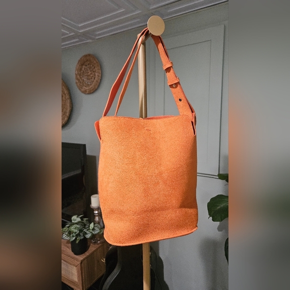 LAILA GEIR NESS Vegan Suede Orange Boho Style Bucket Bag With Coin Purse.NWOT - Picture 12 of 14